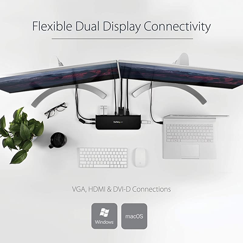 com USB 3.0 Docking Station with HDMI and DVI/VGA - Dual Monitor - Universal Laptop Dock - Mac and Windows Compatible (USB3SDOCKHDV) , Black