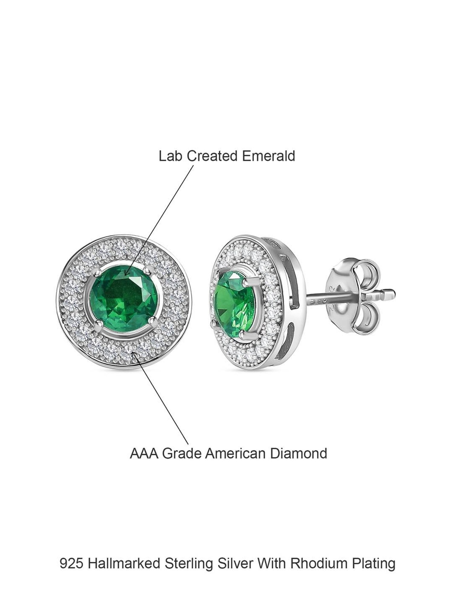Ornate Jewels 925 Silver Green Emerald and American Diamond Halo Stud Earrings