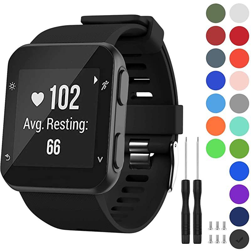 Band Compatible with Garmin Forerunner 35 Soft Silicone Replacement Watch Band Strap for Garmin Forerunner 35 Smart Watch Fit 511905 Inch 130230 mm Wrist Black Black buckle