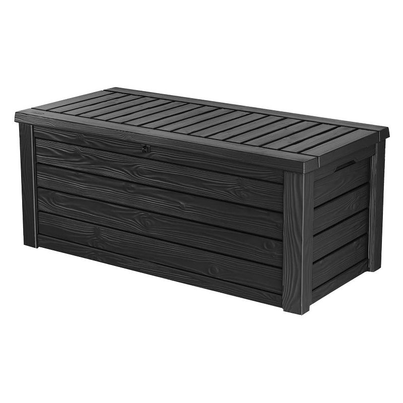 Keter Westwood Outdoor Resin Deck Storage Box Bin Organizer for Patio Furniture, Pool Toys, and Yard Tools with Natural Design, 150 Gallon, Dark Grey