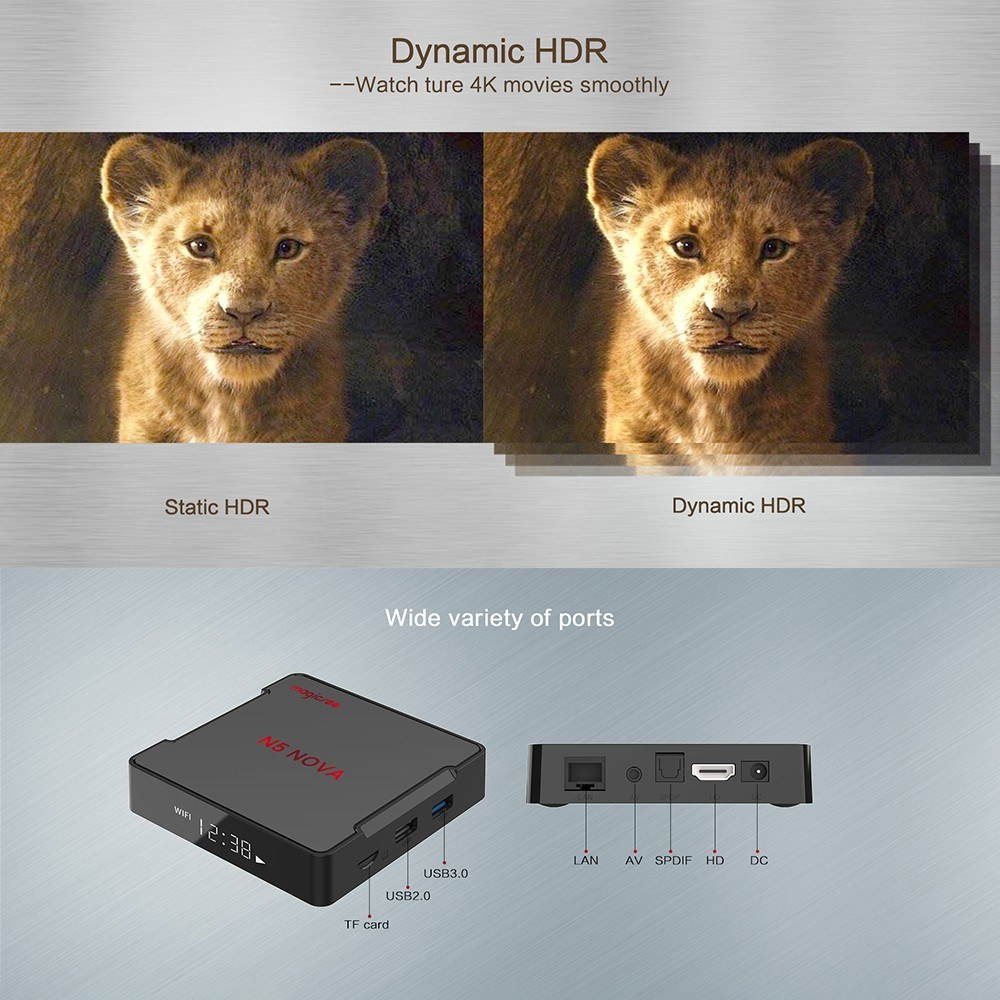 Magicsee N5 NOVA Smart Android 9.0 TV Box RK3318 Quad Core 64 Bit 4K 4GB / 64GB 2.4G & 5G WiFi & 100M LAN HD H.265 VP9 Decoding HD Media Player