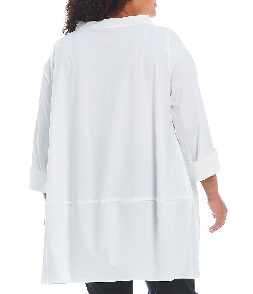 IC Collection Plus Size Stretch Woven Funnel Neck Stand Collar 3/4 Sleeve Tunic