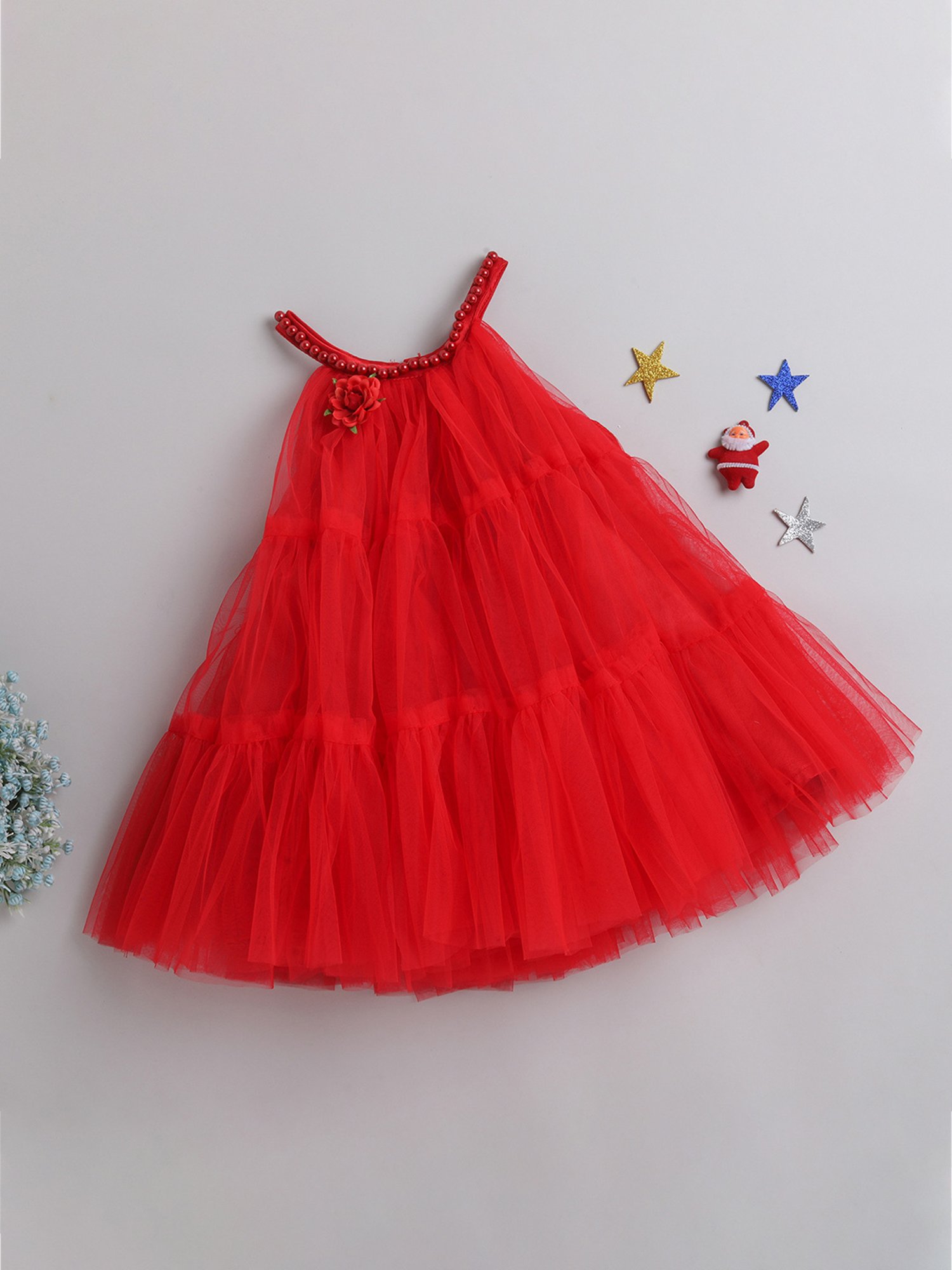 Many Frocks Kids Red Solid Dress