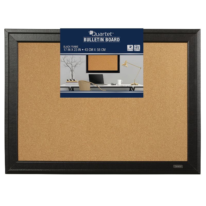 Quartet Cork Bulletin Board, Black Frame, 23 x 79281