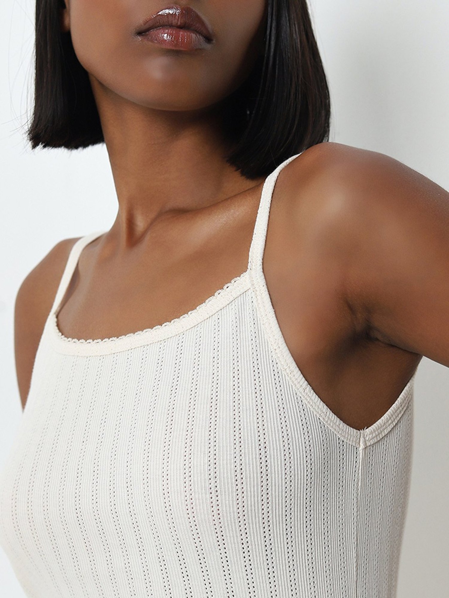 Superstar by Westside Off-White Knit-Textured Cotton Camisole