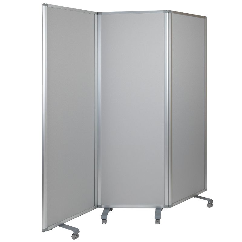 Emma and Oliver Mobile Whiteboard/Cloth 3 Section Partition with Locking Casters, 72"H x 24"W