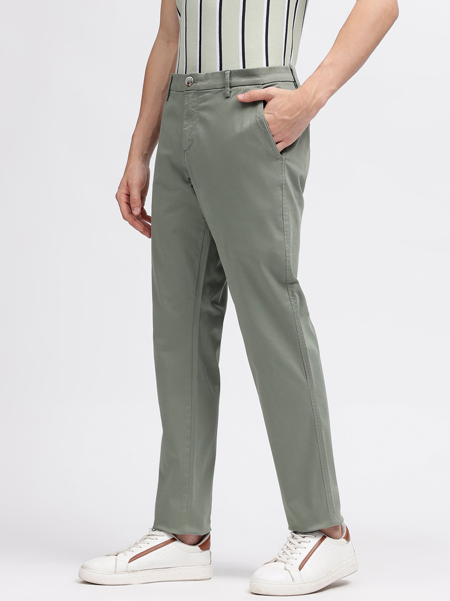 Bruun & Stengade Sage Green Regular Fit Flat Front Trousers