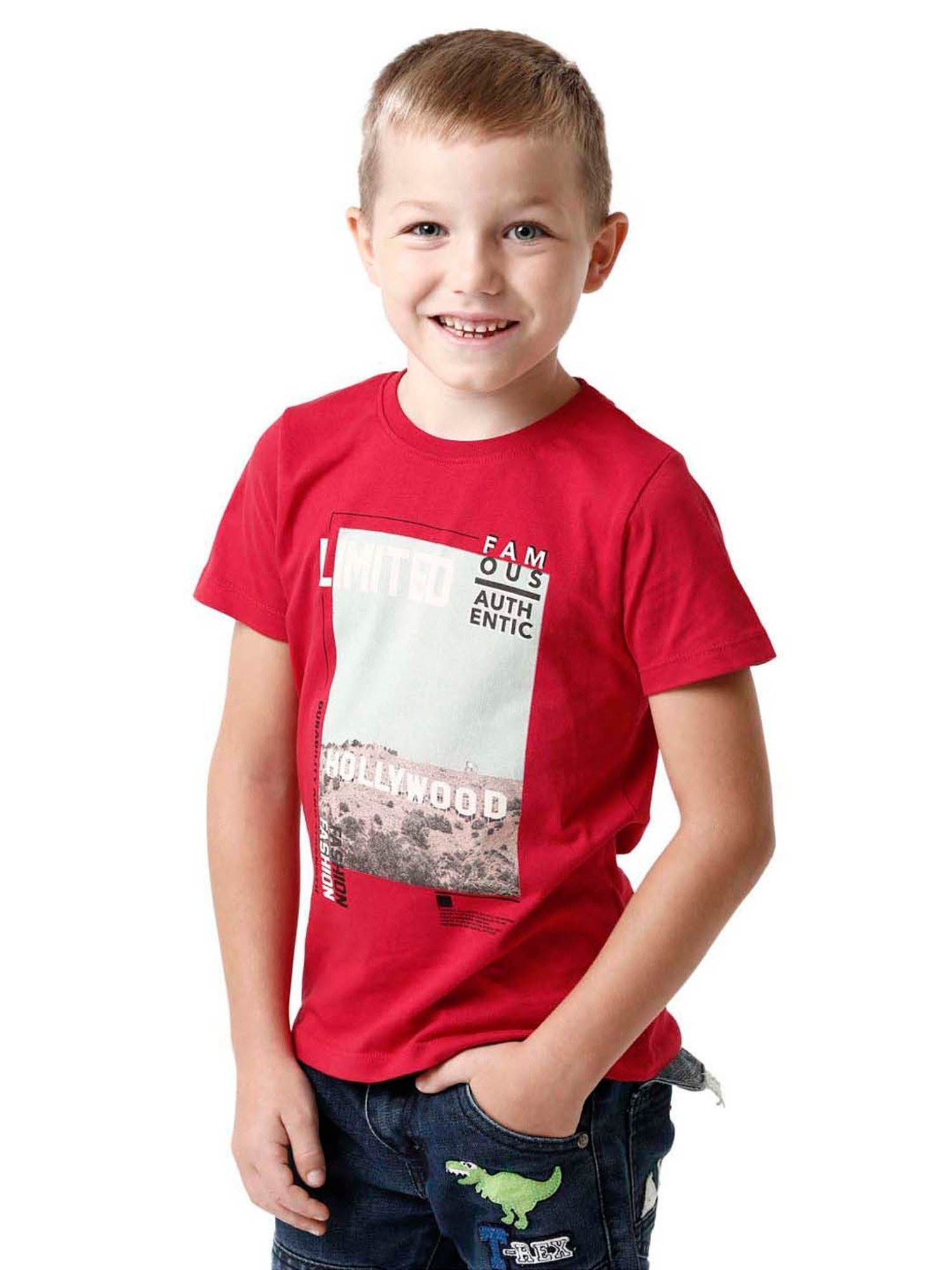 Kate & Oscar Boys Red Cotton Printed T-Shirt