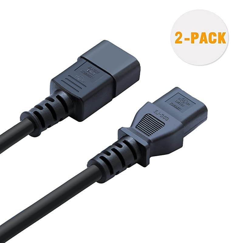 2-Pack] 10 Feet 18AWG C14 to C13 PDU Style Computer Power Extension Cable, 3M / Black