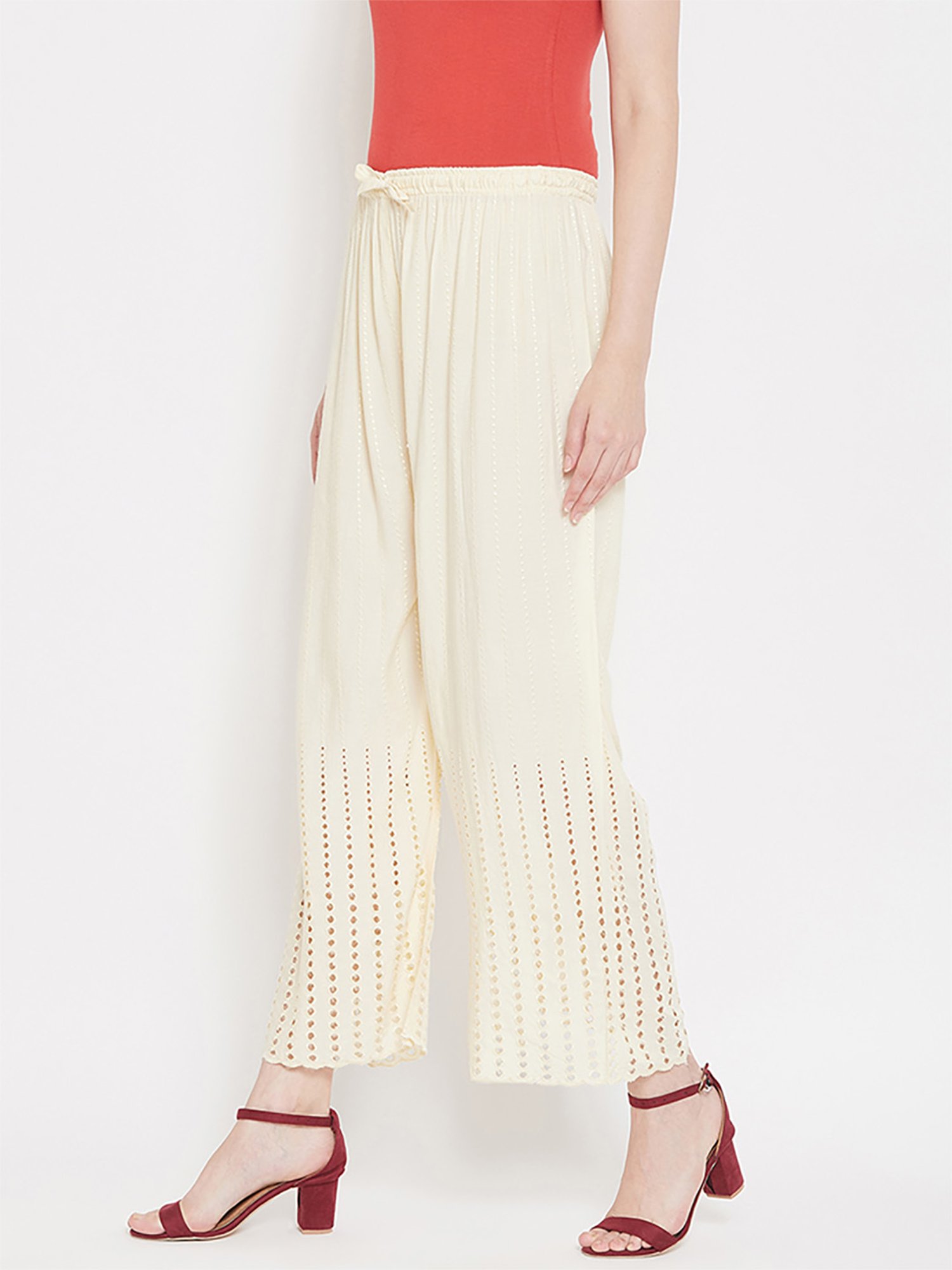 Castle Cream Embroidered Palazzos