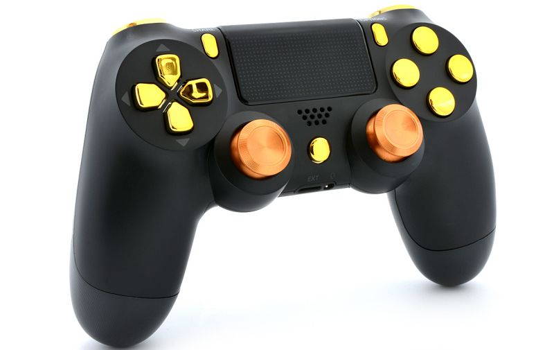 Black/Gold Ps4 PRO Custom UN-MODDED Controller with Aluminum Thumbsticks Exclusive Unique Design