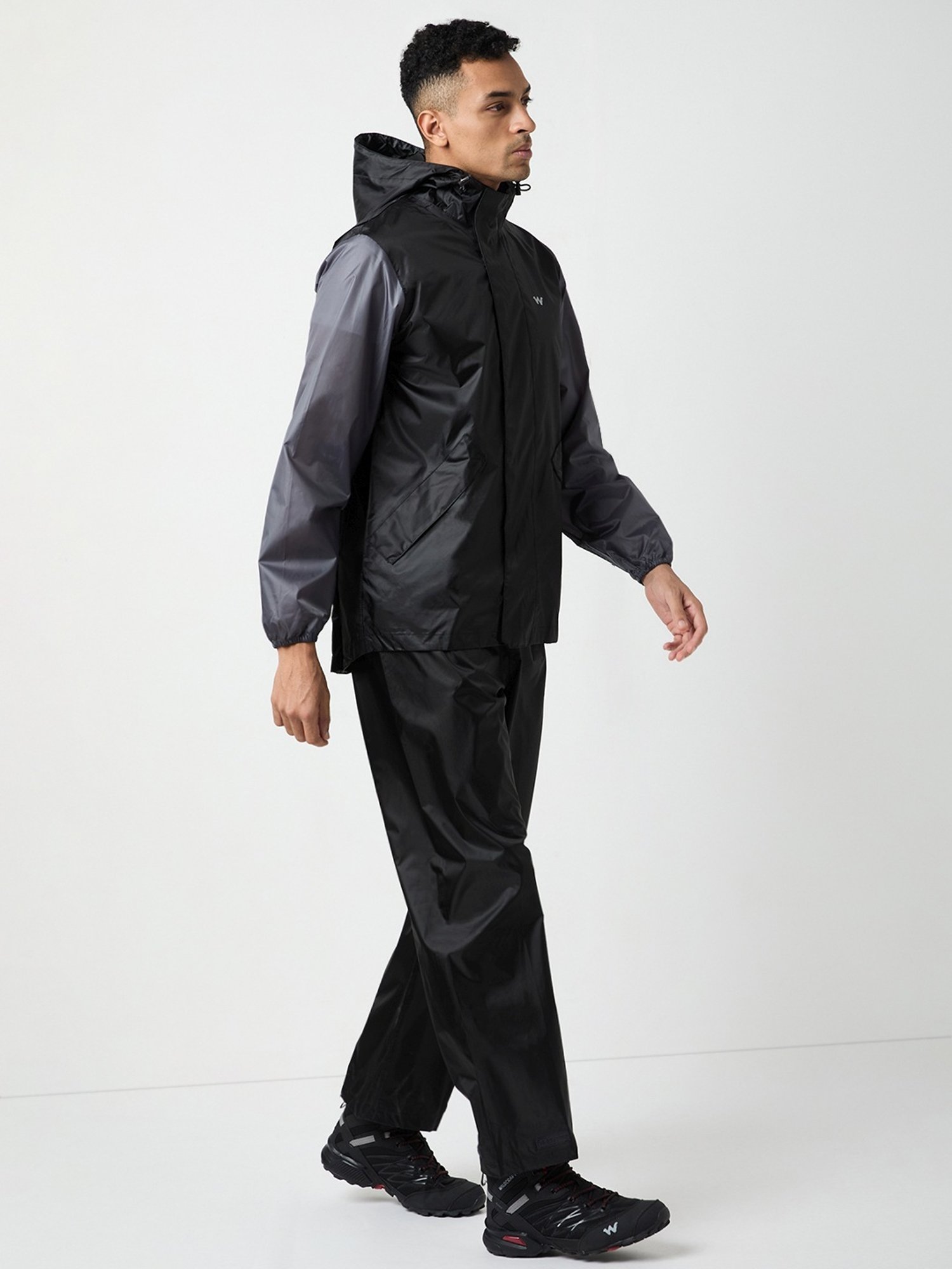 Wildcraft Black & Grey Regular Fit Colour Block Raincoat Set