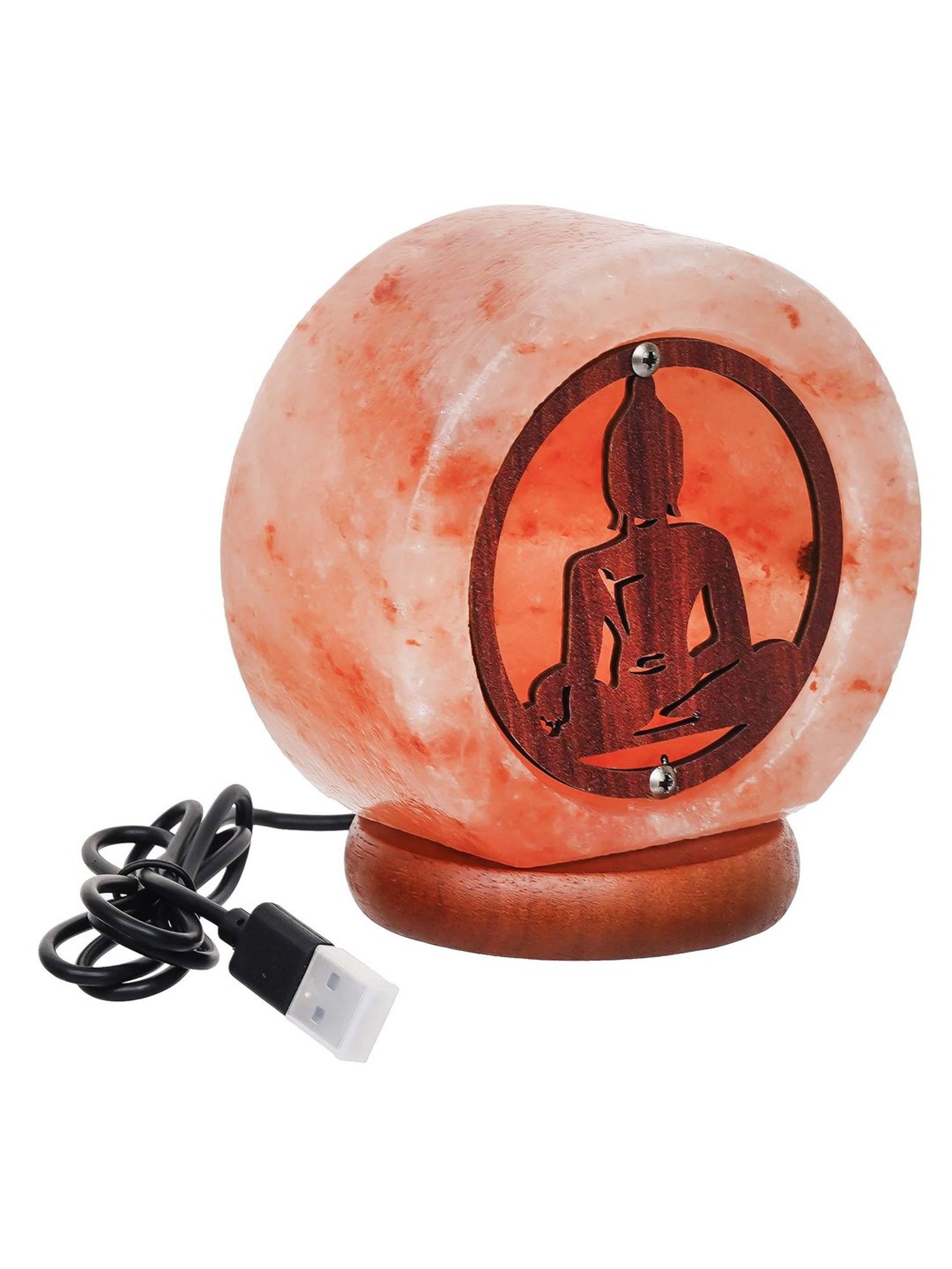 eCraftIndia Meditating Lord Buddha Decorative Himalayan Salt Lamp with Wooden Base