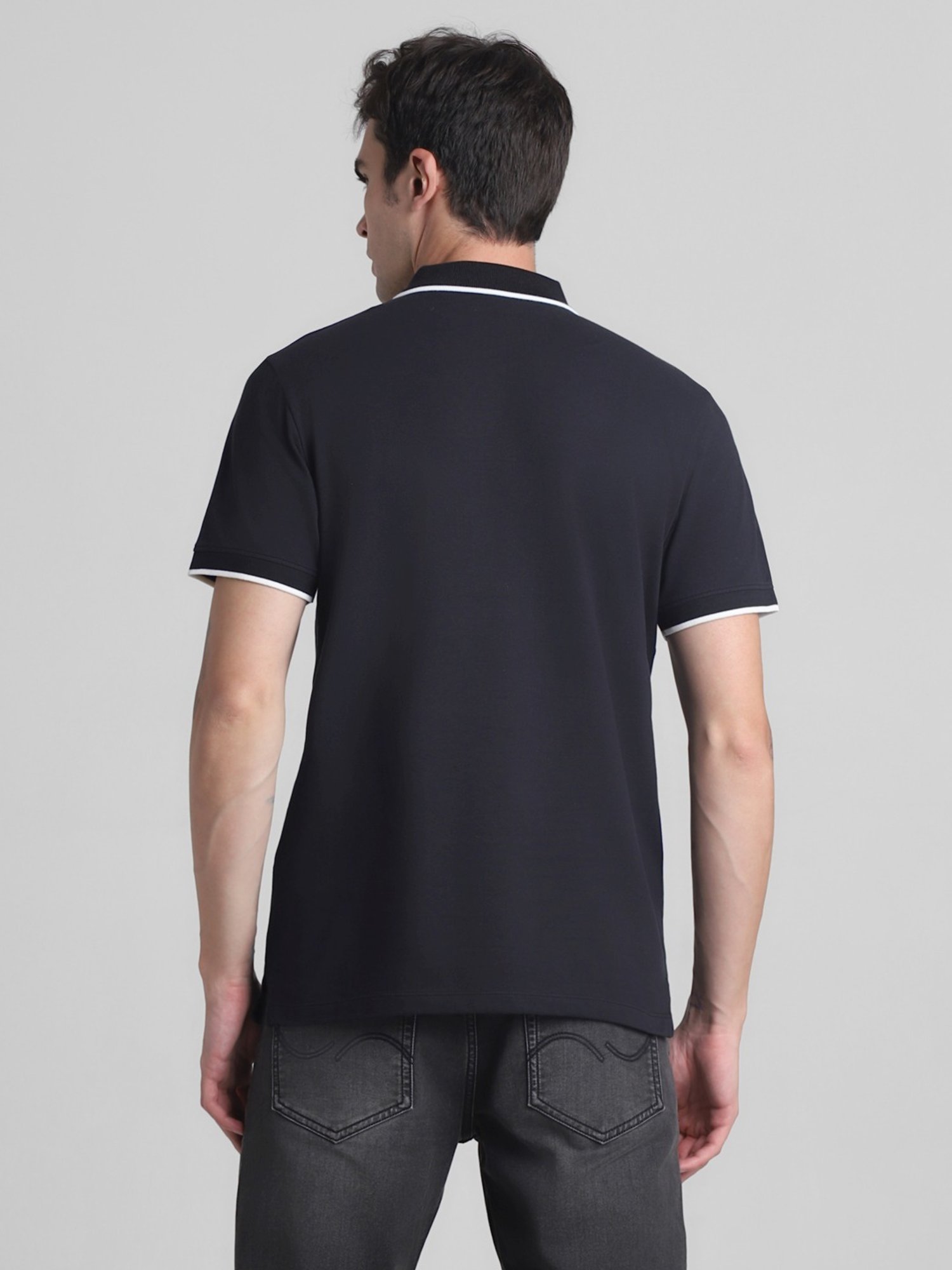 Jack & Jones Jet Black Cotton Slim Fit Polo T-Shirt