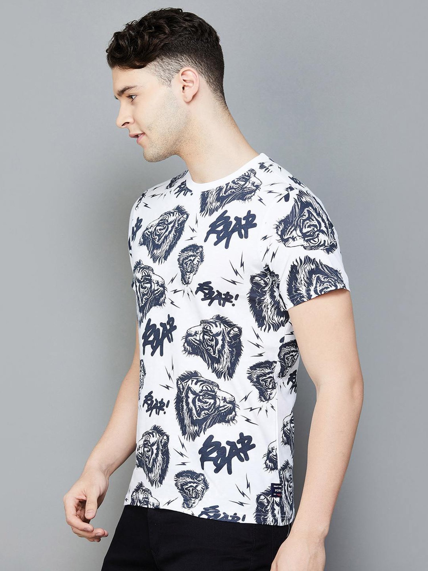 Forca By Lifestyle White Cotton Regular Fit Printed T-Shirt