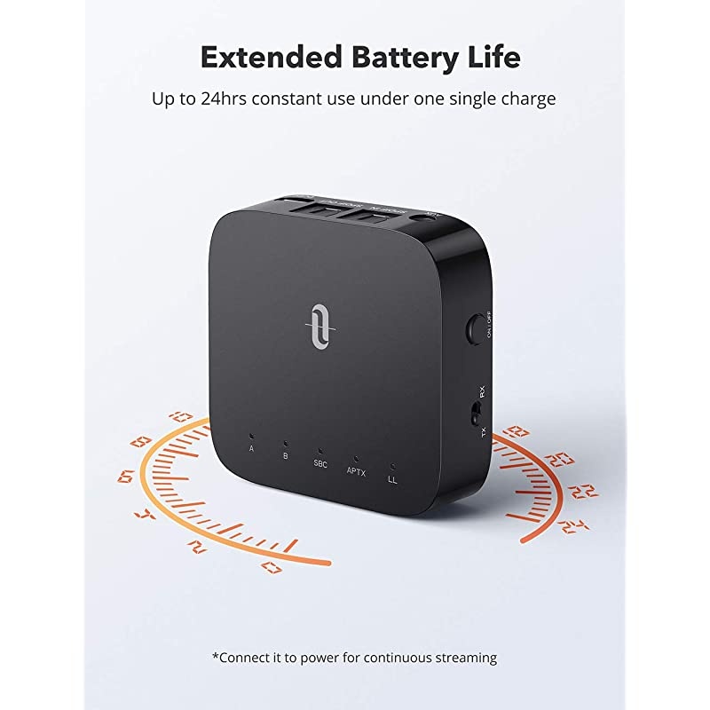 Bluetooth 5.0 Transmitter Receiver with Codec Display, aptX Low Latency Wireless Audio Adapter for TV Home Audio System (3.5mm AUX, RCA, SPDIF in/Out) Dual Link, 24hrs Play Time