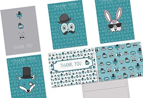 72 Note Cards - Funky Forest Friends - 6 Designs - Blank Cards - Gray Envelopes Included