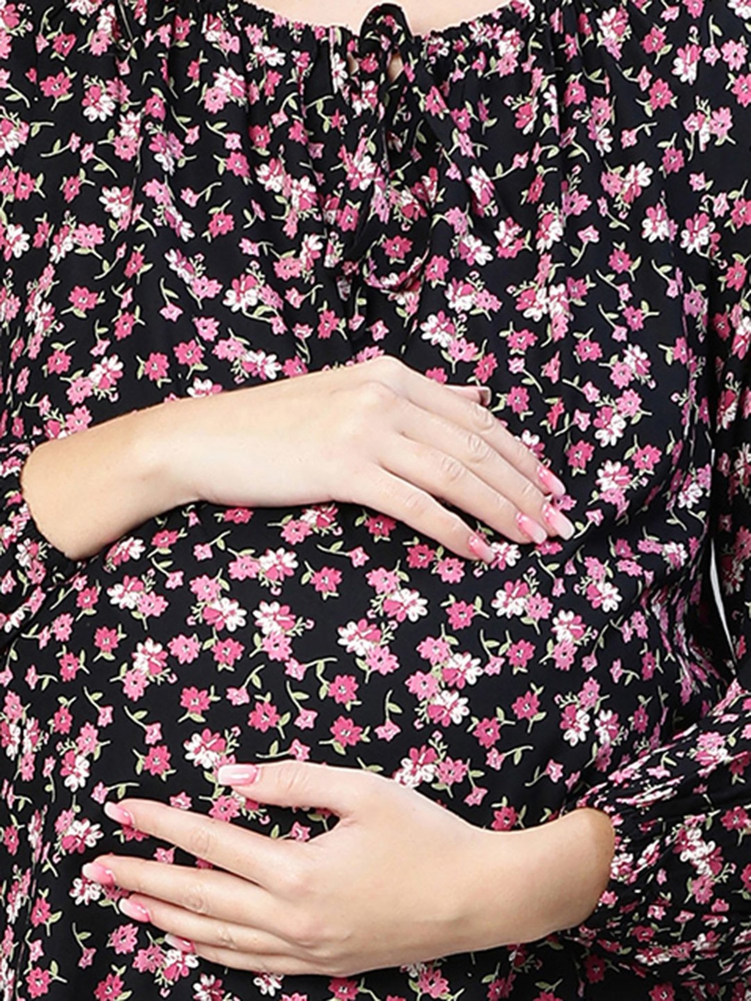 Oxolloxo Black & Pink Floral Print Maternity Top
