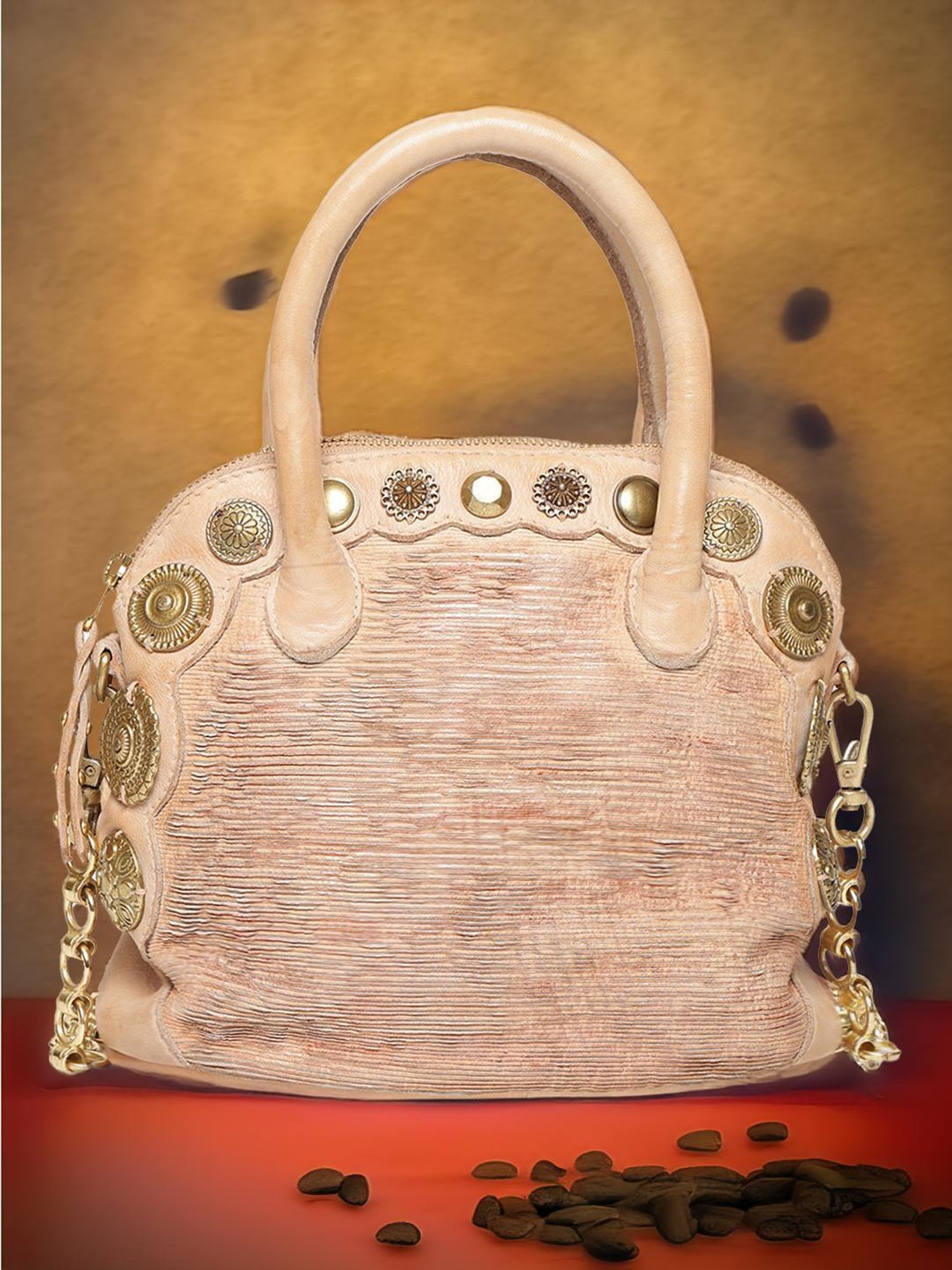 Art N Vintage Silvia Cream Leather Embellished Small Handbag