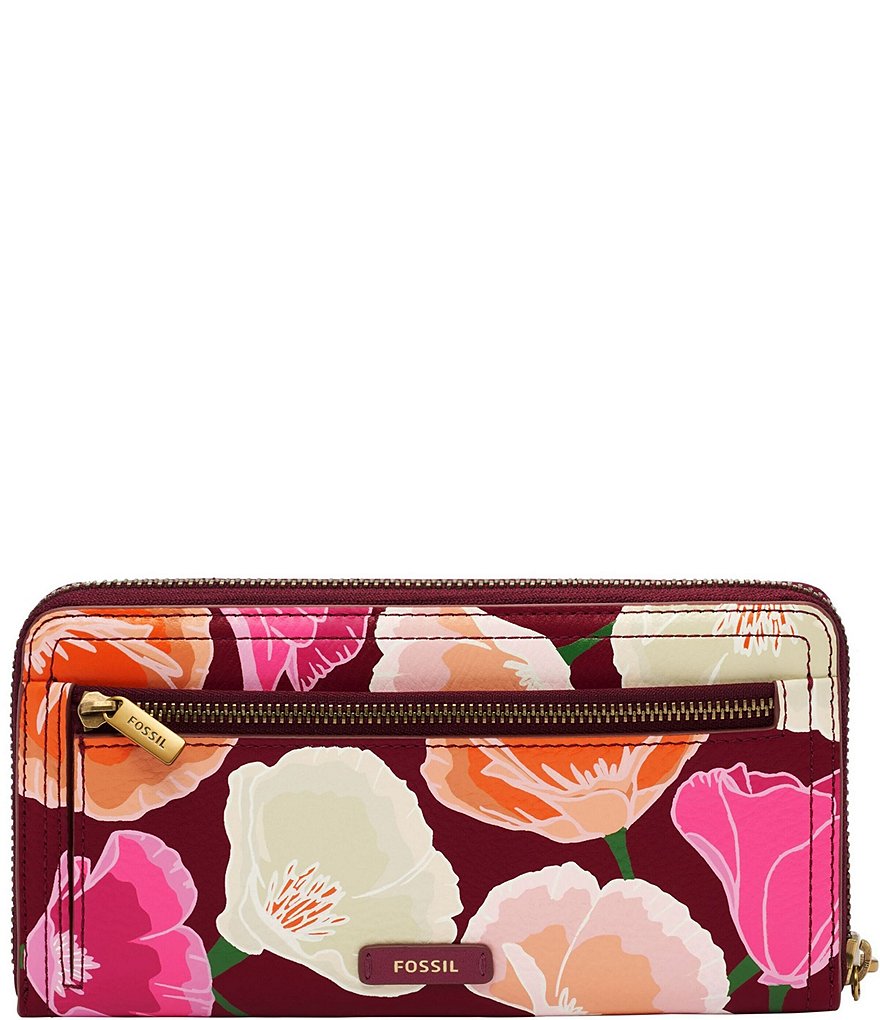 Fossil Logan Floral Print RFID Zip Around Clutch Wallet