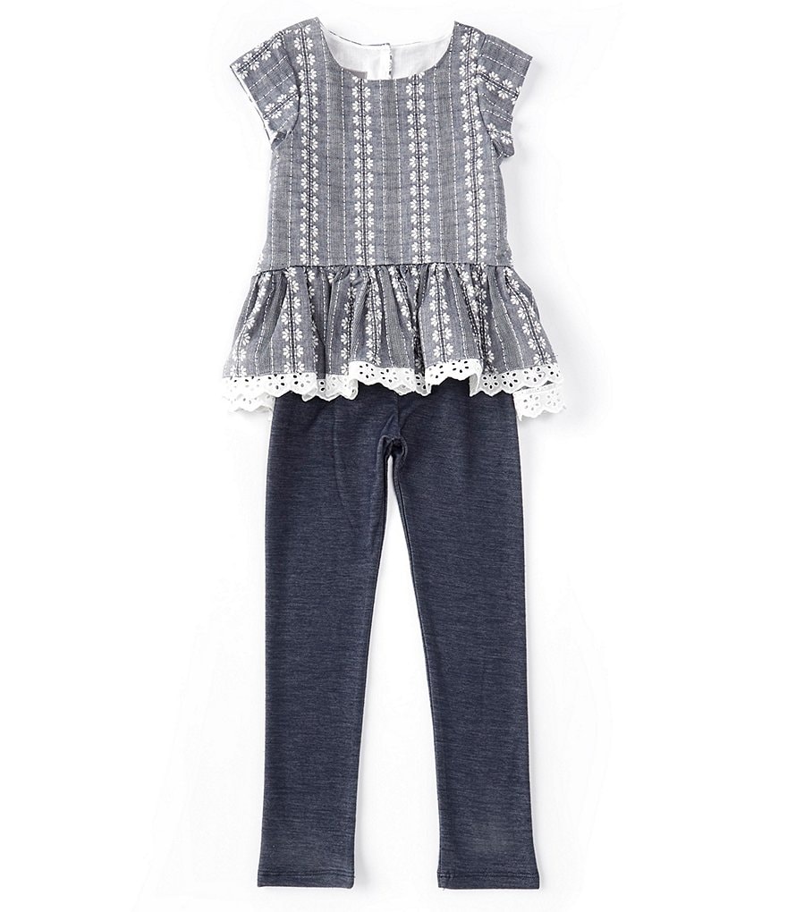 Pippa & Julie Little Girls 2T-6X Cap-Sleeve Stripe Ruffled Hem Knit Top & Leggings Set