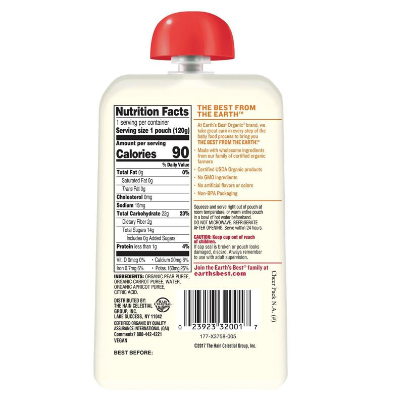 Earth's Best Organic Stage 3 Pear Carrot Apricot Baby Food 4.2oz