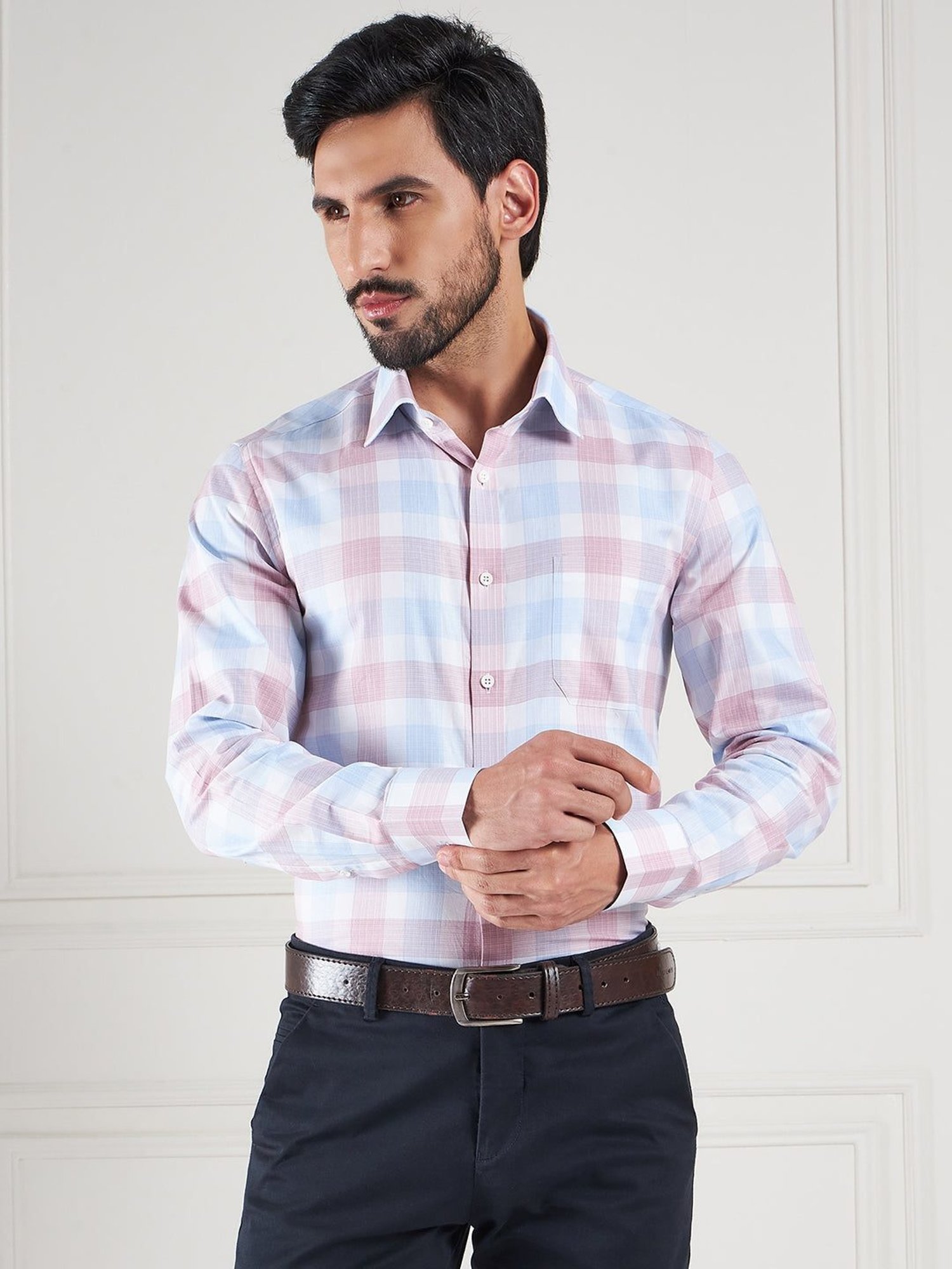 Louis Stitch Pink Cotton Regular Fit Checks Shirt