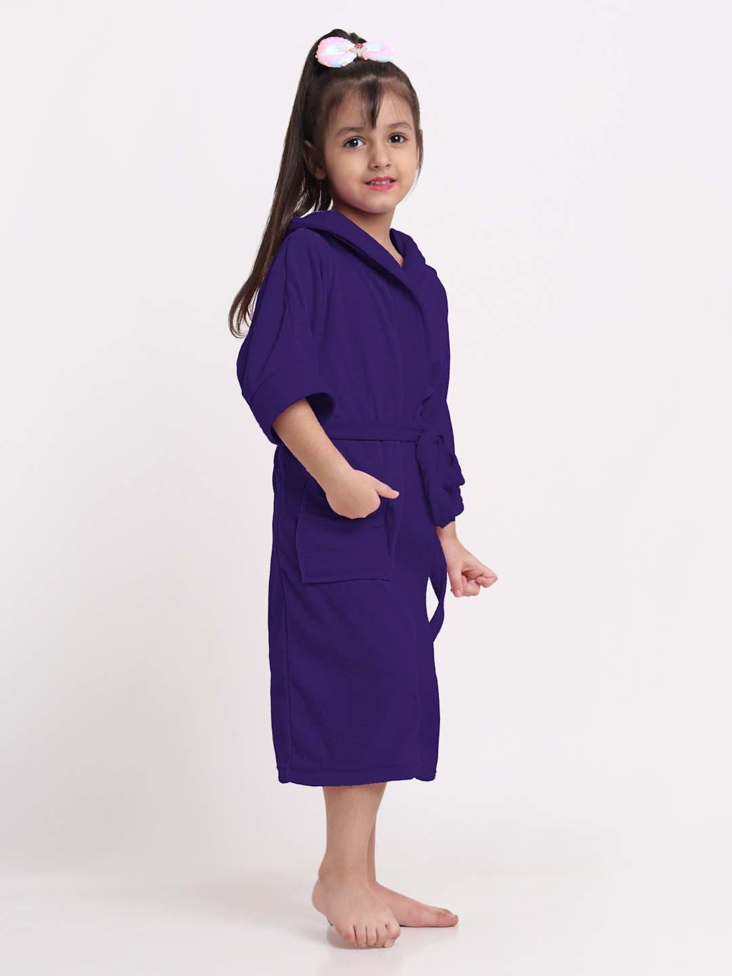 Creeva Melodious Black & Turkish Micro Terry 225 GSM Kids Hooded Bathrobe 4-5 Years With Pocket