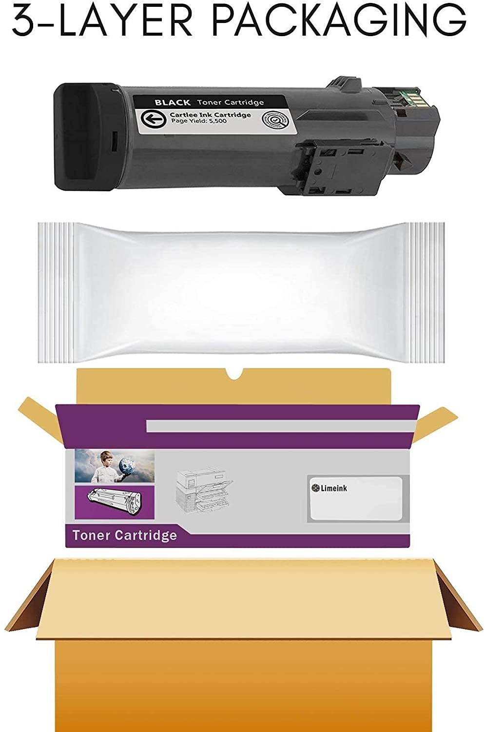 Limeink 5 Pack Compatible High Yield Laser Toner Replacement Cartridges for Xerox Phaser 6510 Workcentre 6515 Printer 6515/dn 6515/dni 6510/dn dni (2 Black, 1 Cyan, 1 Magenta, 1 Yellow) - New Chip