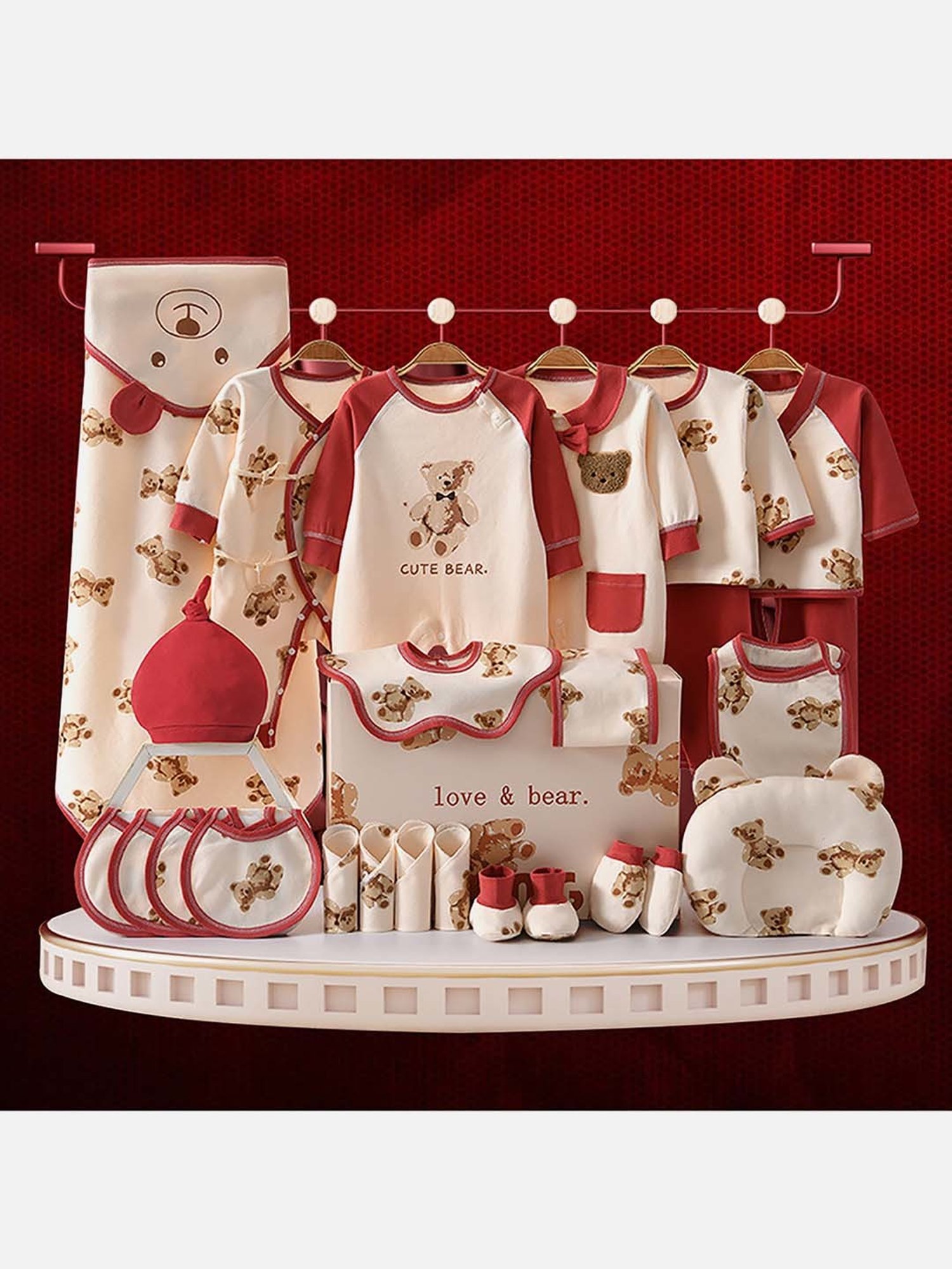 Little Surprise Box Kids Maroon & Cream Cotton Printed Full Sleeves Gift Set