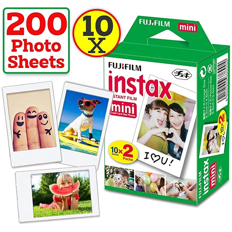 Instax Mini Instant Film 10 Pack (10 x 20) 200 Photo Sheets + 240 Assorted Colorful Mini Photo Stickers for  Instax Mini 11, 9 and 8 Camera, Polaroid Film