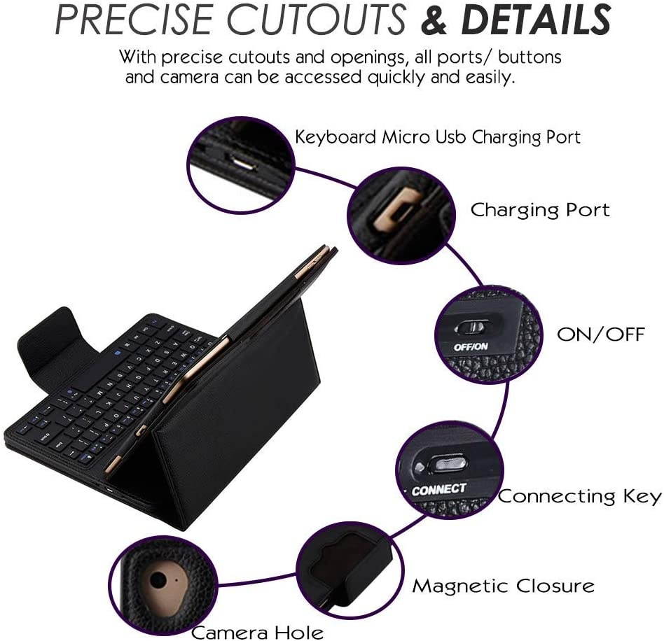 Eoso Keyboard Case for iPad Pro 9.7 iPad Air 1 and 2 Folding PU Leather Folio Cover with Removable Bluetooth Keyboard (Black)