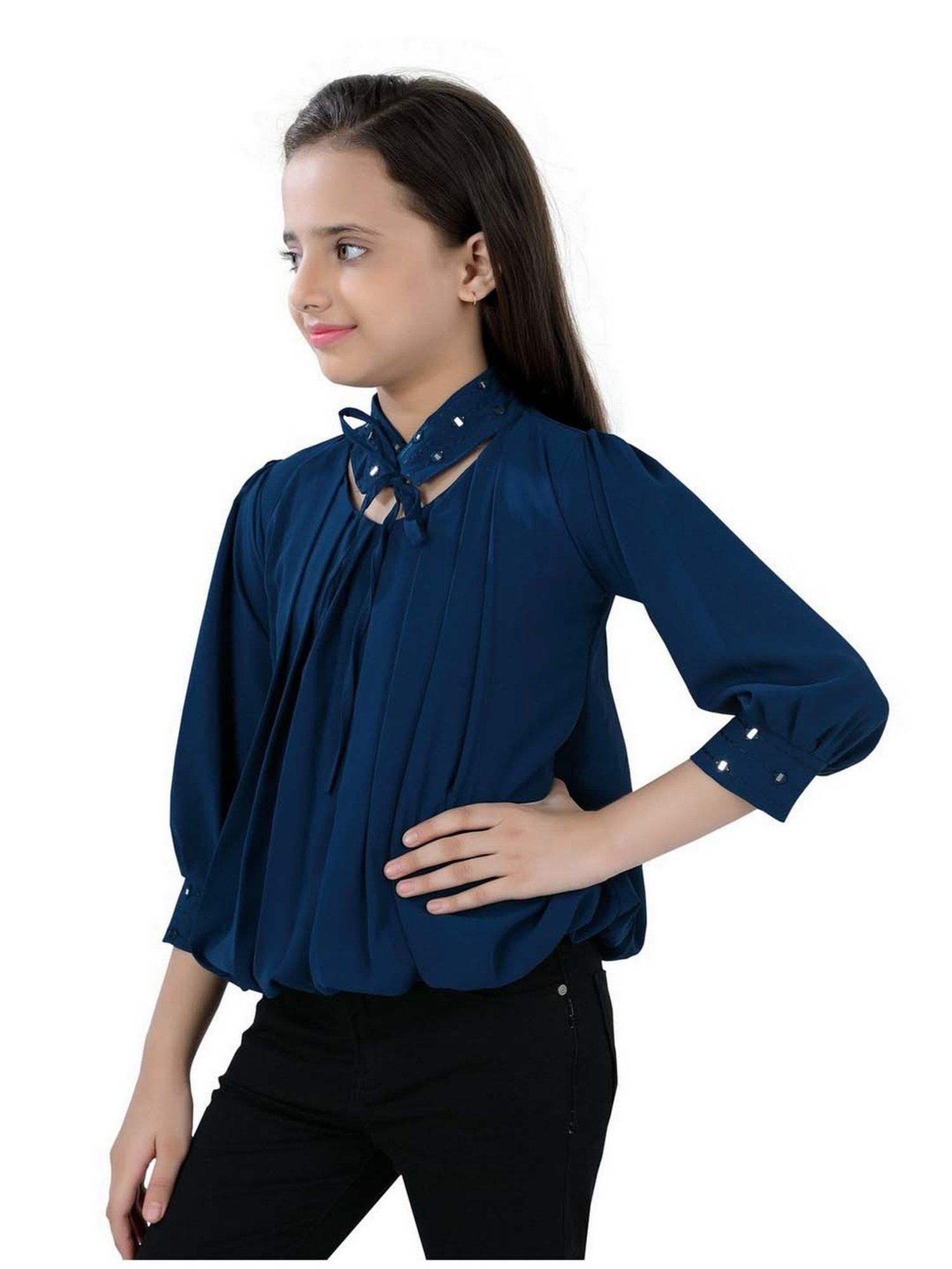 poplins Kids Blue Cotton Regular Fit Top