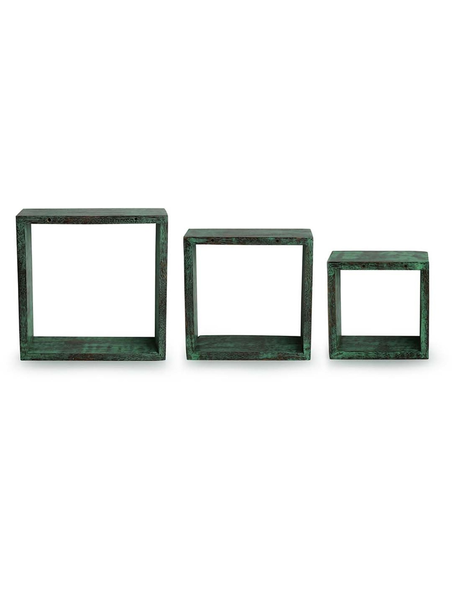 ExclusiveLane 'Rustic Squares' Antique Finish Nested Wall Shelves In Mango Wood (Set of 3)
