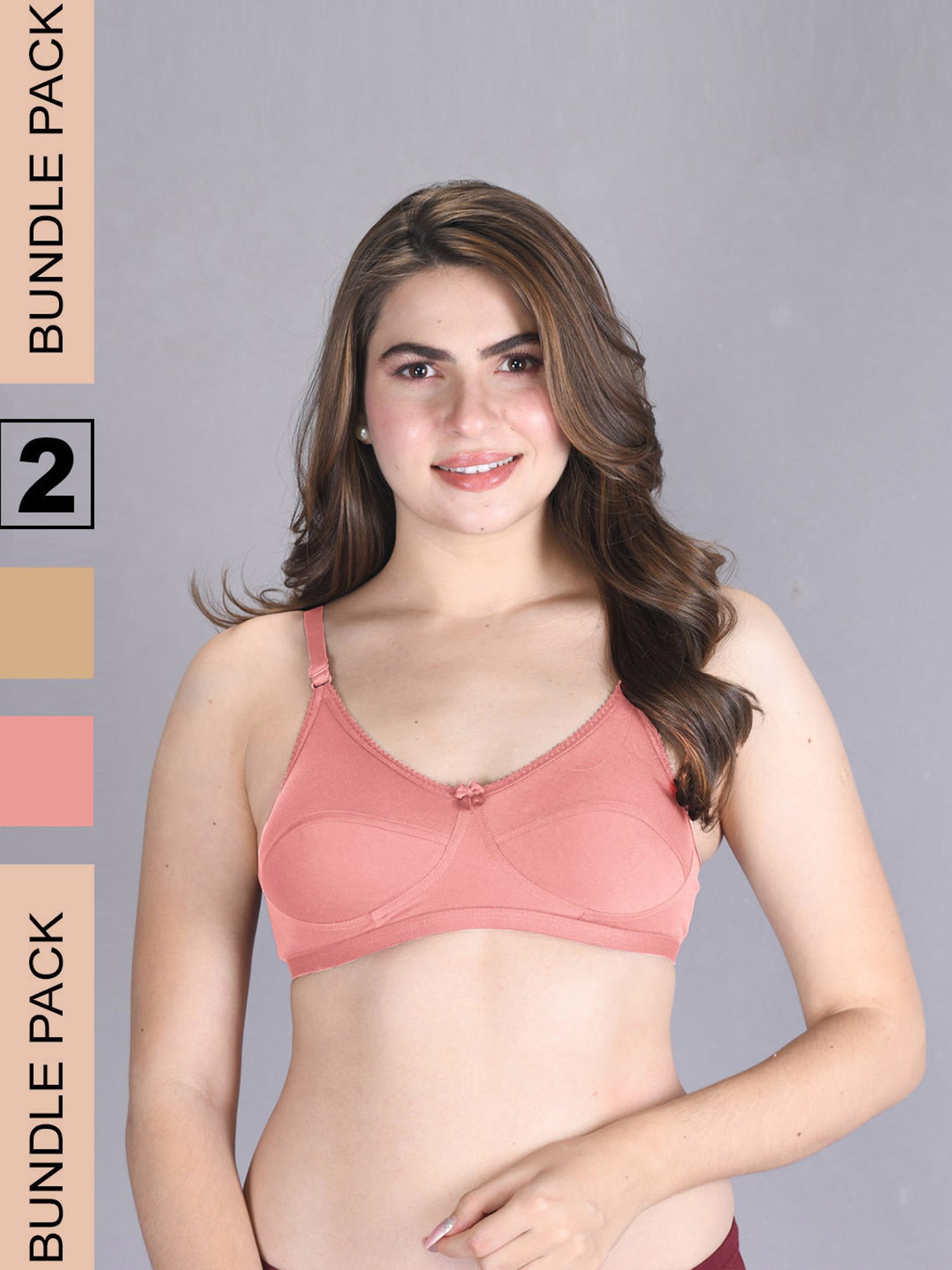 Lux Venus Peach & Tan Full Coverage Non-Wired Bra With Adjustable Strap - Pack of 2