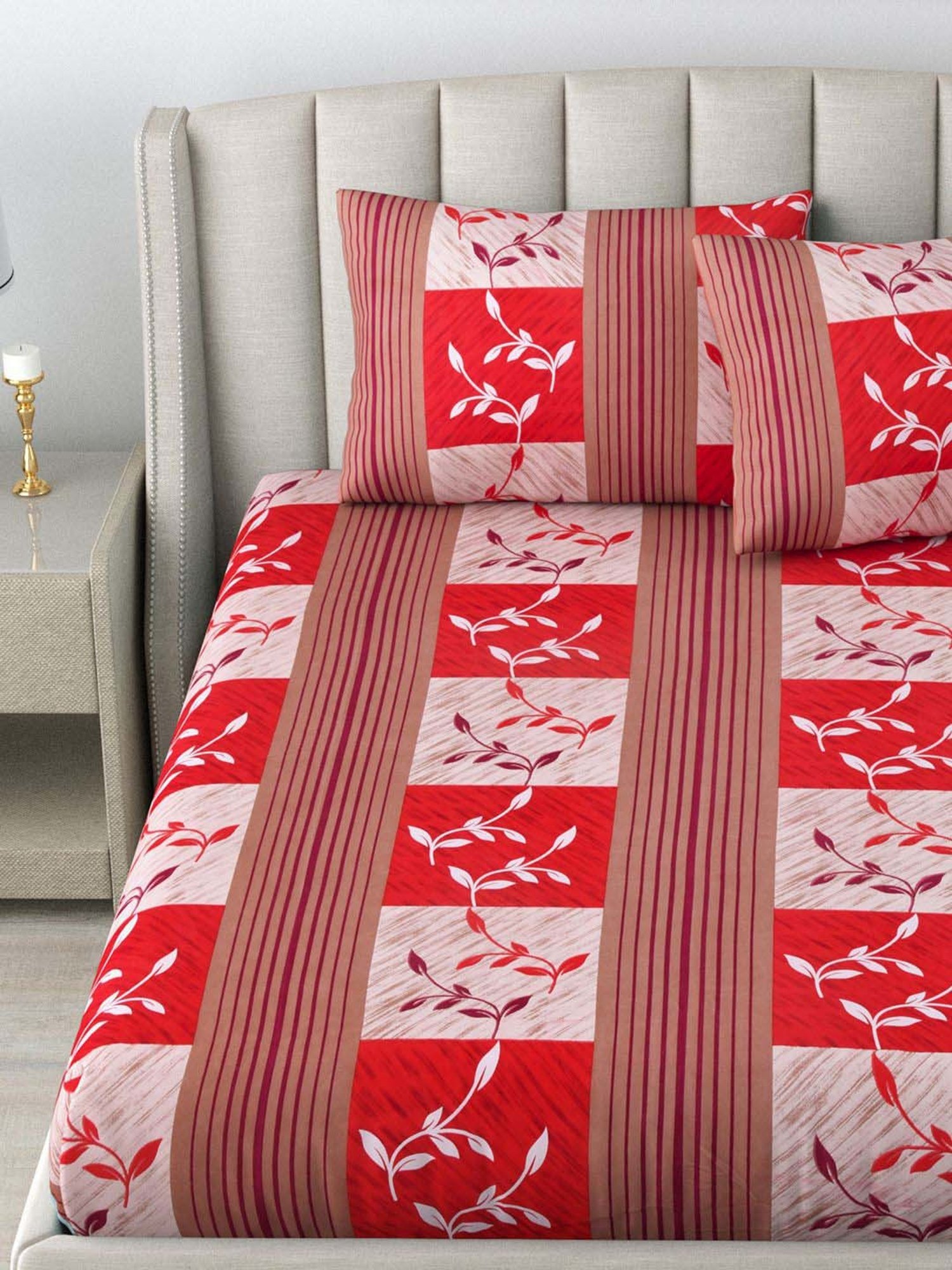 Living Roots Green & Blue Polyester 120 TC Queen Bedsheet with 2 Pillow Covers