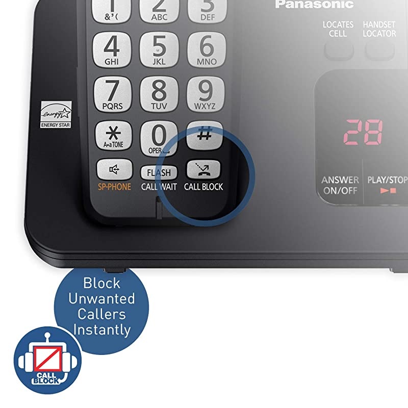 Expandable Cordless Phone System with Link2Cell Bluetooth Answering Machine and Call Blocking 4 Cordless Handsets amp KXTGE433B Cordless Phone with Answering System 3 Handsets