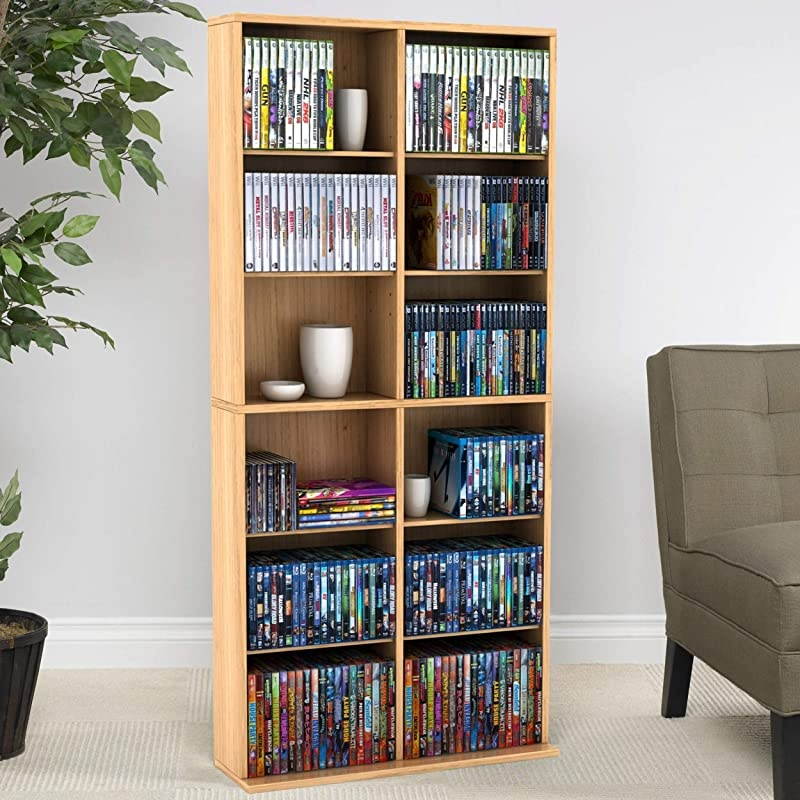 Oskar Adjustable Media Cabinet - Holds 464 CDs, 228 DVDs or 276 Blu-Rays, 12 Adjustable and 4 Fixed Shelves PN38435720 in Maple