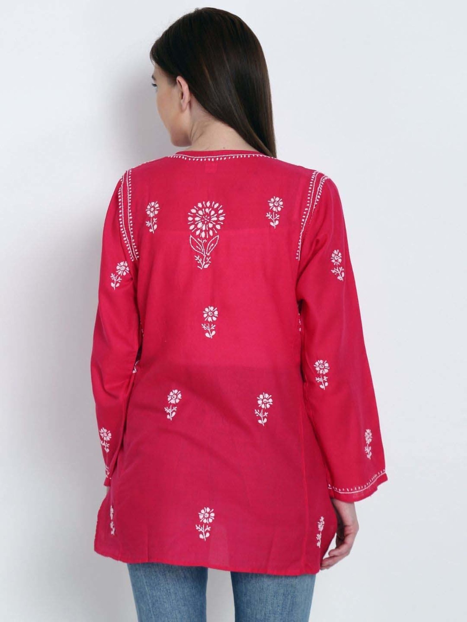 PARAMOUNT CHIKAN Magenta Cotton Chikankari Straight Kurti