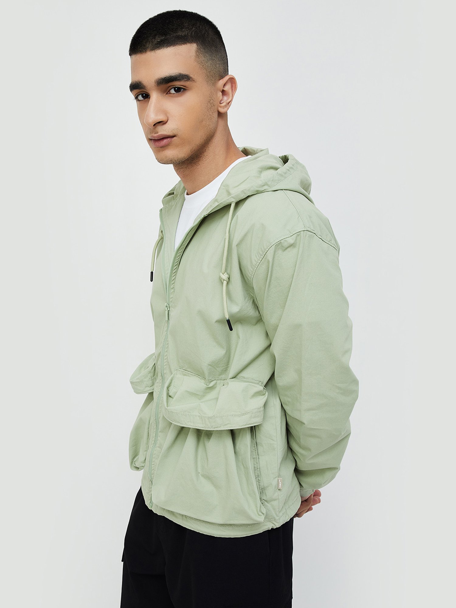 Forca by Lifestyle Sage Green Regular Fit Hooded Jacket