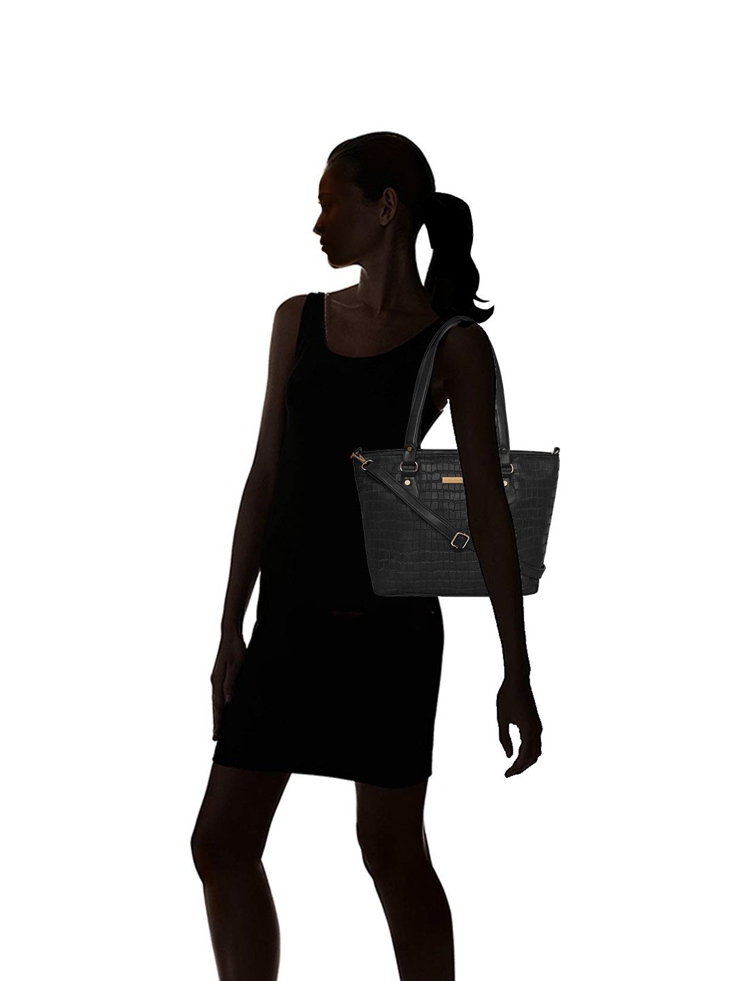 Giordano Black Textured Medium Shoulder Handbag