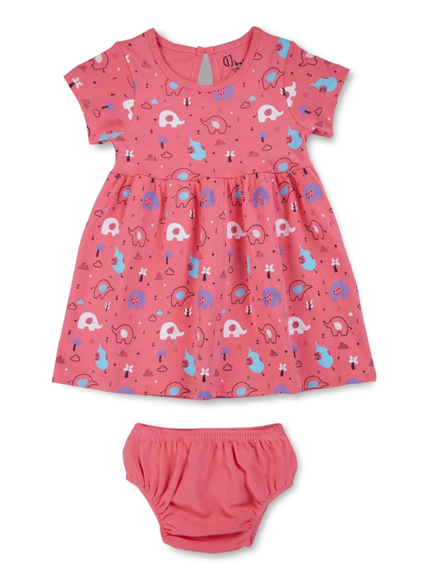 GJ baby Kids Pink Cotton Printed Dress Set