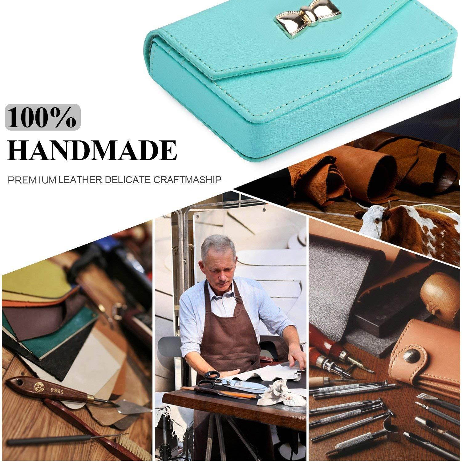 FYY Business card holder, Handmade Premium Leather Business Name Card Case Universal Card Holder with Magnetic Closure (Hold 30 pics of cards) Mint Green