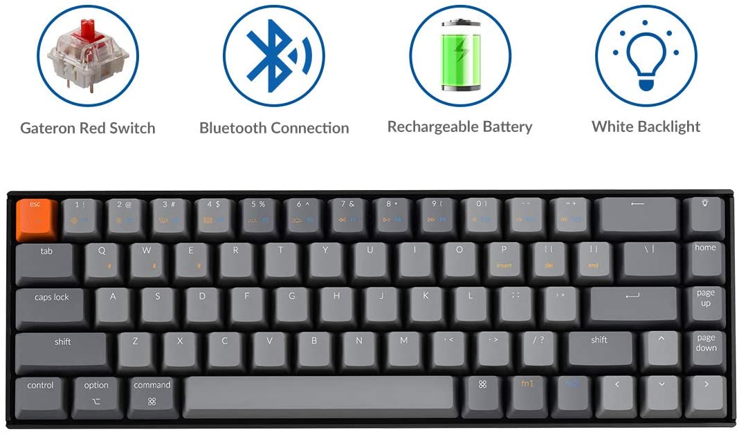 Keychron K4 Wireless Bluetooth/USB Wired Gaming Mechanical Keyboard, Compact 100 Keys RGB LED Backlit Gateron Red Switch N-Key Rollover, Aluminum Frame for Mac Windows