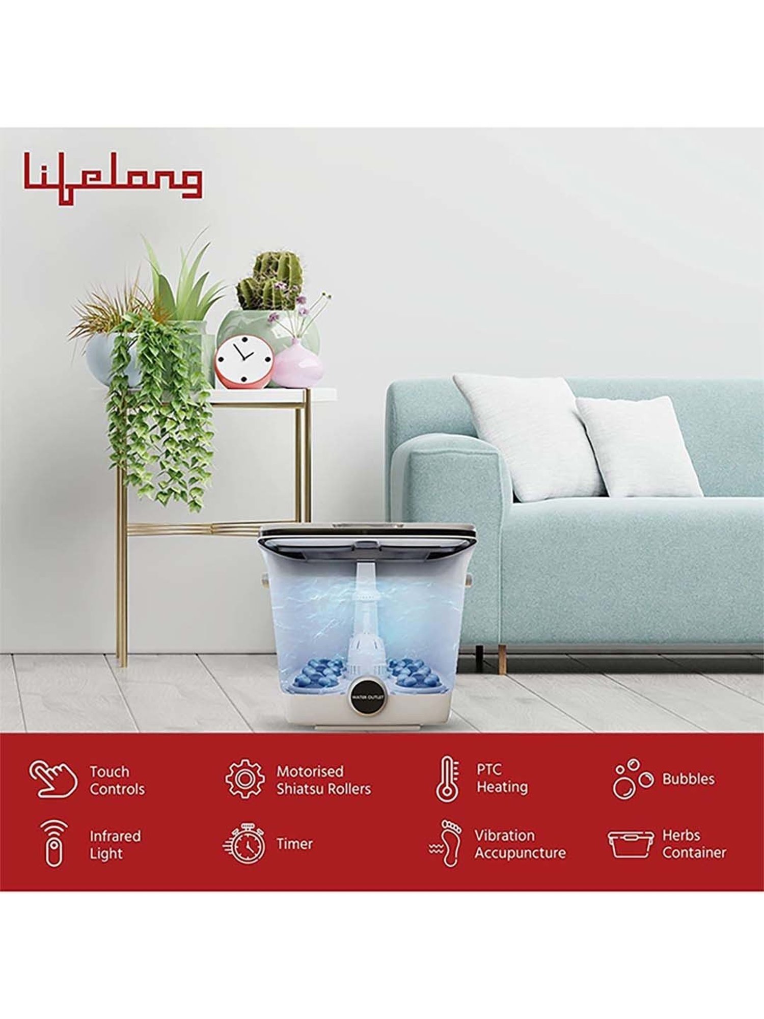 Lifelong LLM477 Premium Foot Spa Massager with Digital Screen (White)