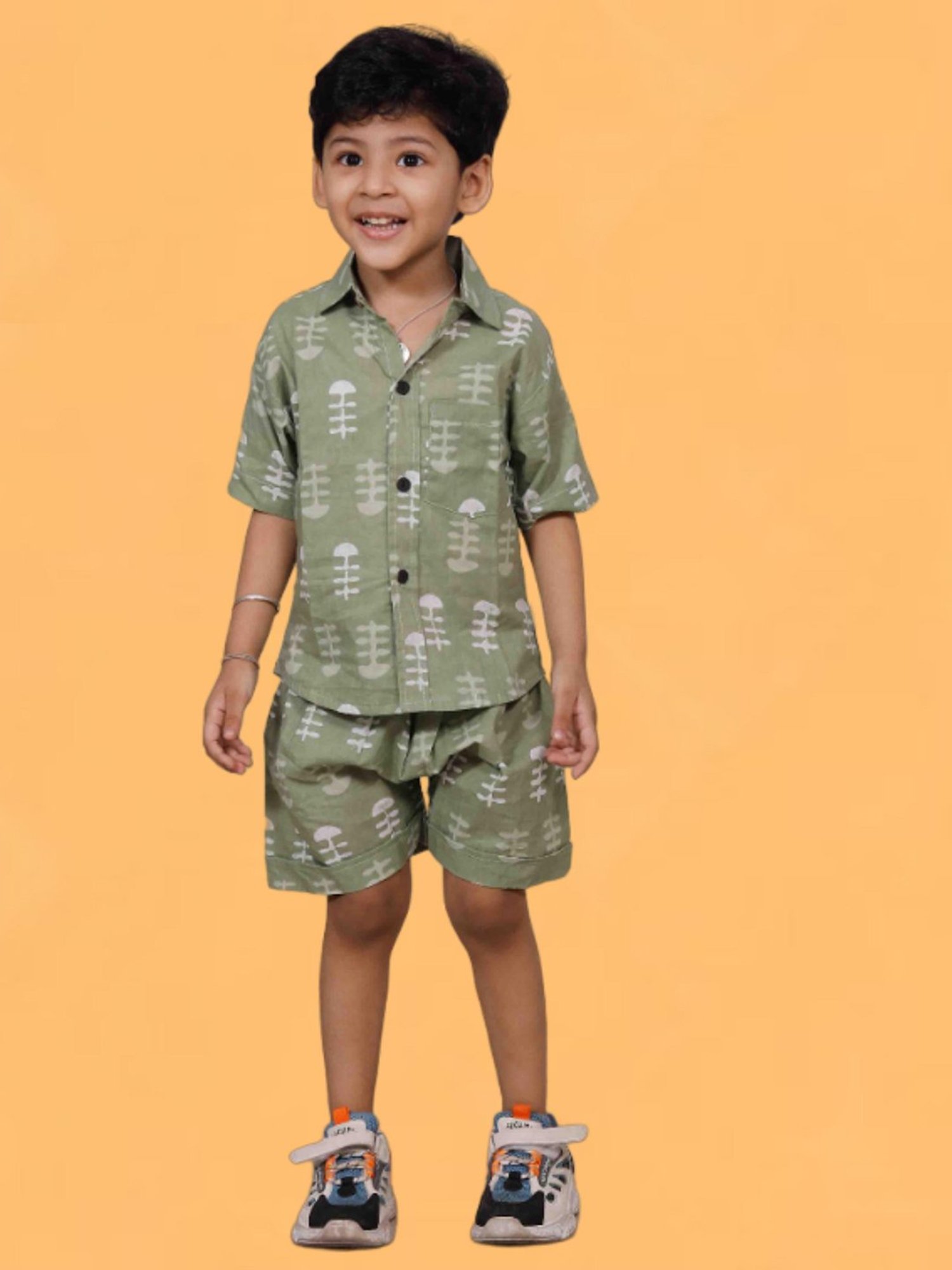Tippy Top Kids Olive Printed Shirt with Shorts