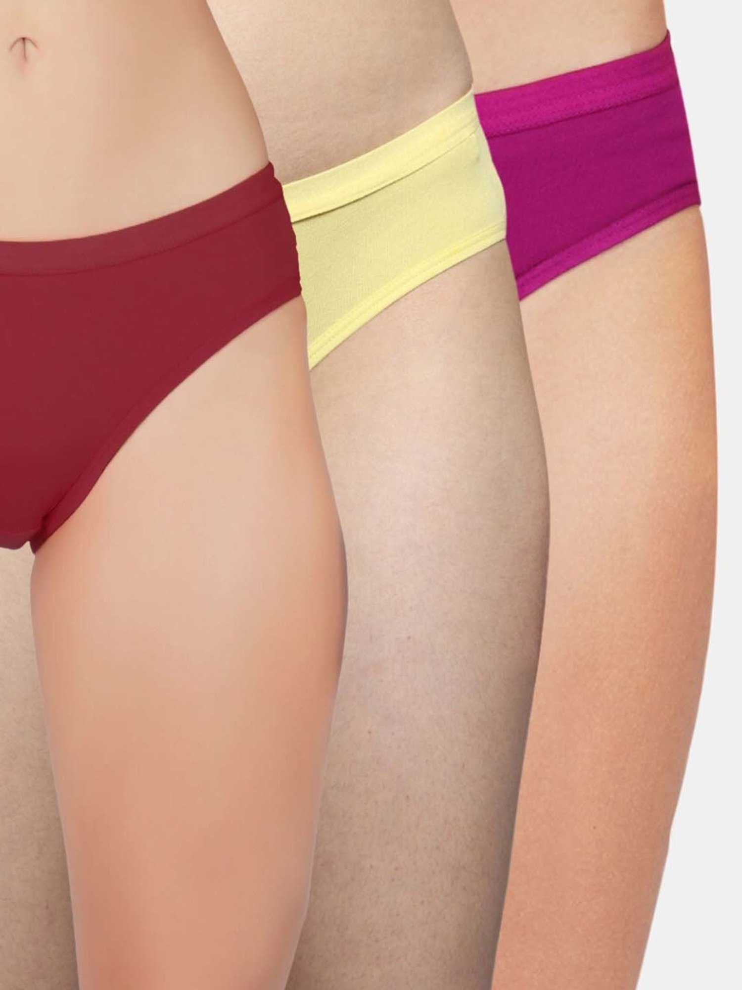 Bleeding Heart Maroon & Yellow Plain Panties - Pack Of 3