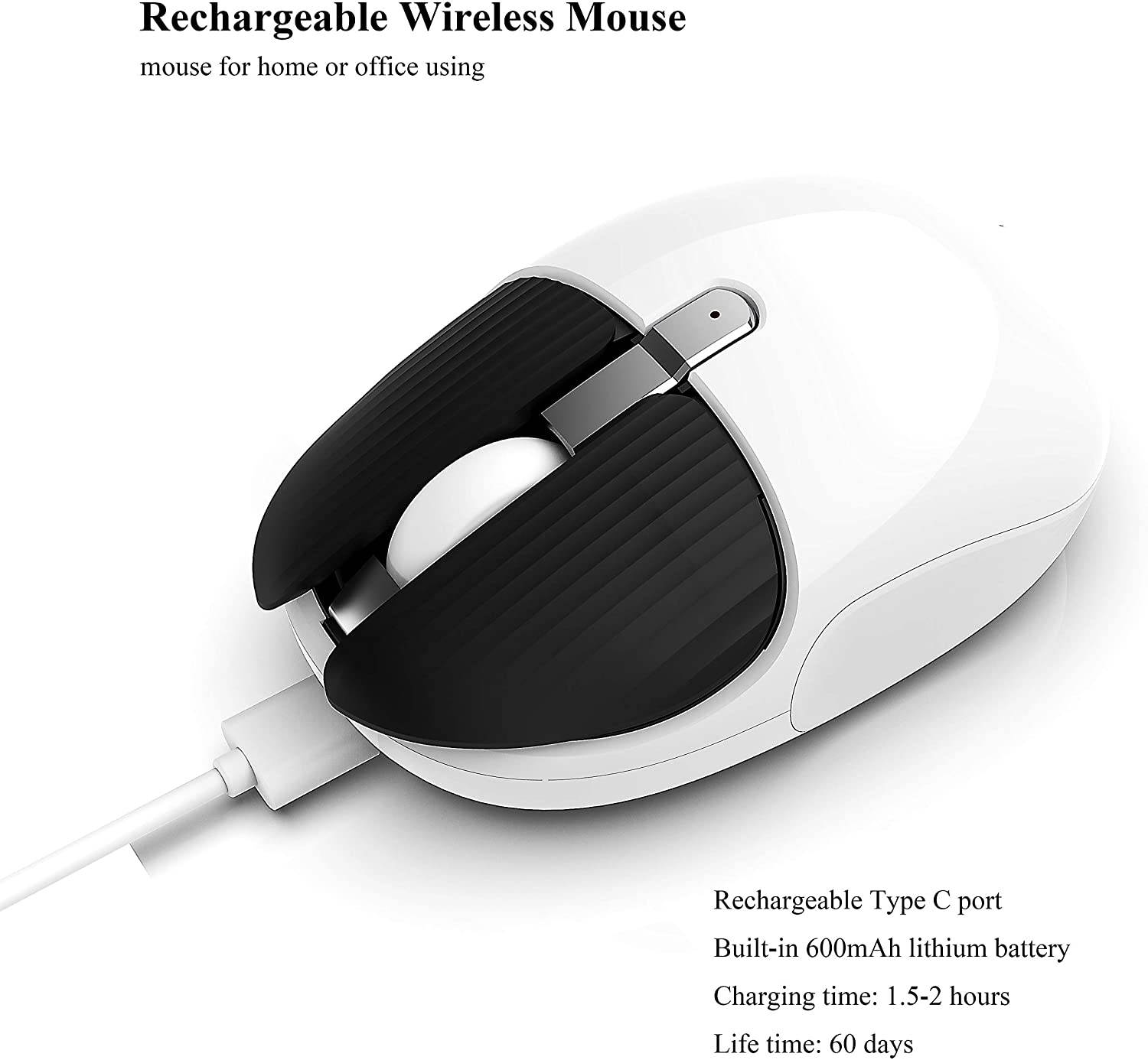 Rechargeable Wireless Mouse Mini Portable Mobile Mouse 1200DPI Silent 3 Buttons Optical Mouse with Nano Receiver Home Office Cordless Mice for PC Laptop Computer