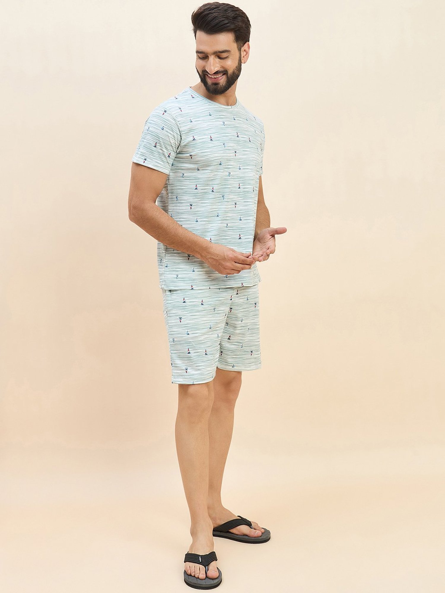 Sweet Dreams Pista Green Regular Fit Printed T-Shirt & Shorts Set