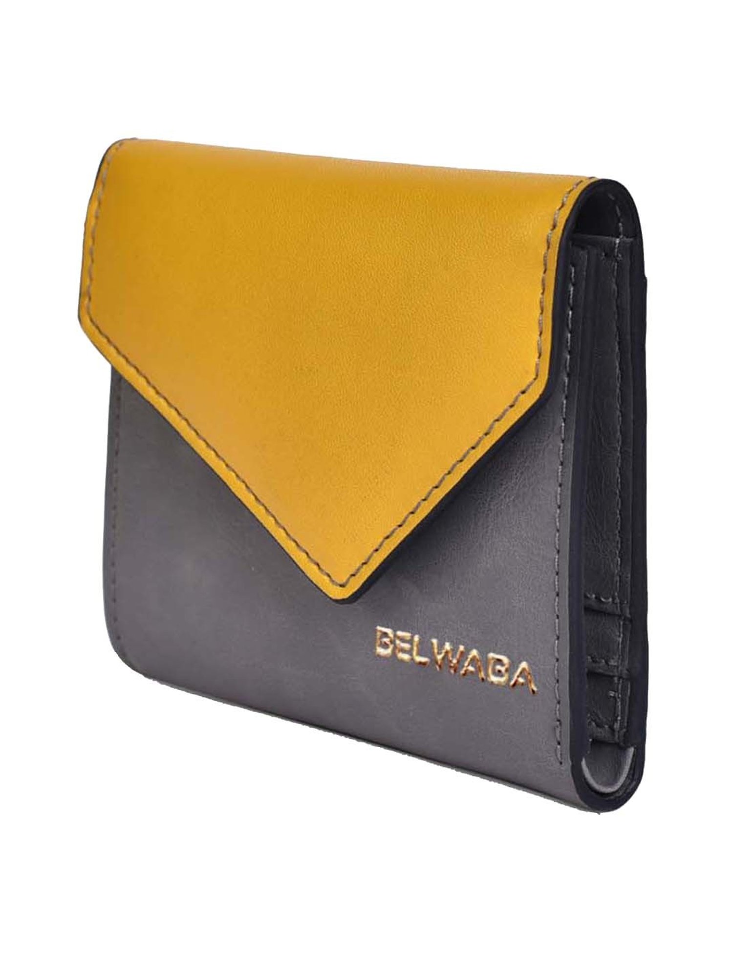 BELWABA Grey Color Block Tri-Fold Wallet for Women